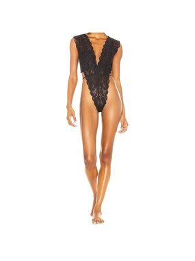 Free People HAH Revolve Cut to the Chase Bodysuit Noir Black XS NWT #80202